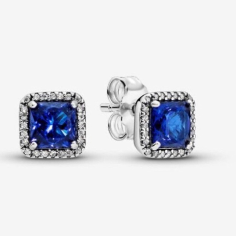 Pandora  Timelees Elegance Blue Stud Earrings Silver 925